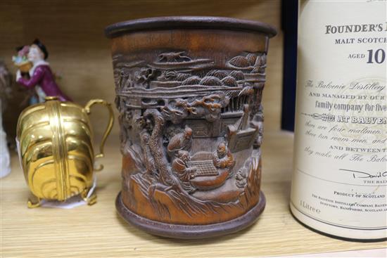 A Chinese bamboo brush pot, H.18cm, Dia.16cm